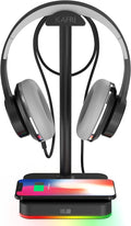 KAFRI RGB Headphone Stand with Wireless Charger Desk Gaming Headset Holder Hanger Rack with 10W/7.5W Fast Charge QI Wireless Charging Pad - Suitable for Gamer Desktop Table Game Earphone Accessories