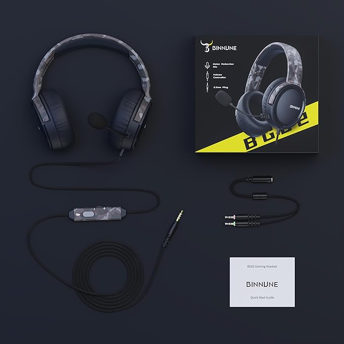 BINNUNE Gaming Headset with Mic for PS4 PS5 Xbox Series X|S Xbox 1 PC NS, Wired Gaming Headphones with Microphone for PS 4|5 Xbox1
