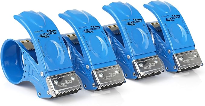 BOMEI PACK Metal Packing Tape Dispenser, 2inch Heavy Duty Handheld Heavy Tape Dispenser, 4Pcs, Blue