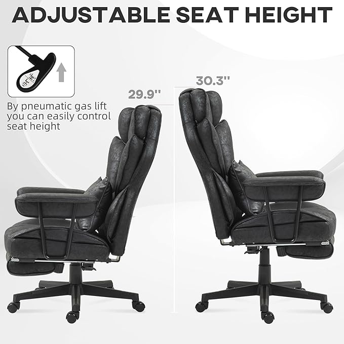 HOMCOM Massage Executive Office Chair with 6 Vibration Points, 400LBS Heated Big and Tall Office Chair with Foot Rest and Lumbar Support, Microfiber Reclining Computer Desk Chair, Black