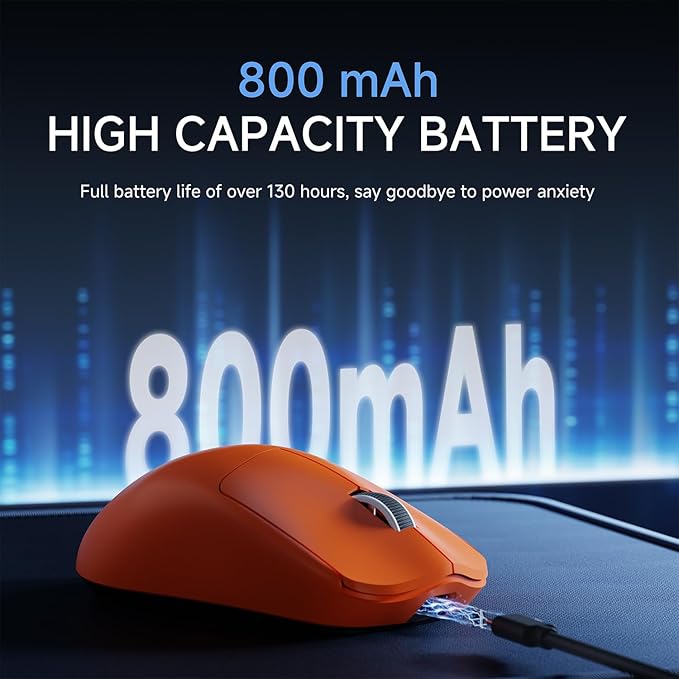 EWEAND X23 Pro Gaming Mouse, Tri-Mode 2.4G/USB-C/BT 5.4 Wireless Mouse, PAW3311 Sensor, 12000 DPI, 59g Lightweight, 1ms Response, Anti-Slip Grip Tape Included Computer Mouse for Laptop/PC/Mac-Orange