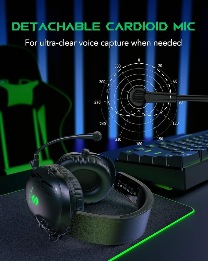 Black Shark Wireless Gaming Headset with Microphone, Bluetooth Xbox Headphone - Fast Connection, No Delay - 2.4GHz USB Headphone with Over Ear Memory Foam for PC, PS5, PS4, Xbox