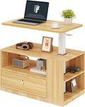 FLEXISPOT H7 CAB Height Adjustable Sit-Stand Computer Workstation Desk with Storage, Pneumatic Lift Laptop Desk with Drawer & Cabinet, Compact Small Space Home Office Desk (25.8"–41.3", Maple)