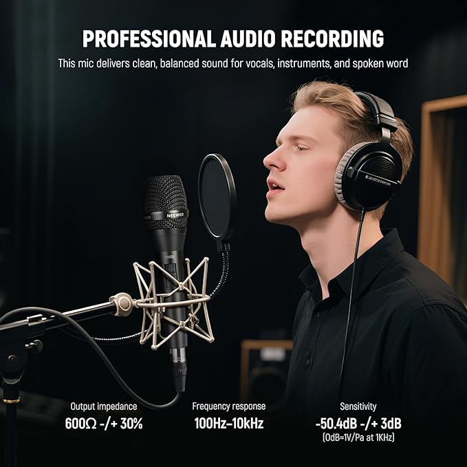 NEEWER DM01 Cardioid Dynamic Microphone with XLR Cable for Podcast Singing PC Gaming Streaming Studio Vocals, Speeches, Live Performances, 600Ω +/- 30% Impedance, 100Hz-10KHz Frequency Range