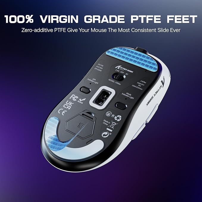 ATTACK SHARK X3MAX Wireless Gaming Mouse,PixArt PAW3950 Gaming Sensor,Up to 42K DPI,100 Million Micro,49g Lightweight Tri-Mode(BT5.2/2.4Ghz/Wired) Mice with Coiled Cable-White