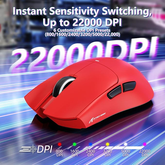 MAMBASNAKE Attack Shark X11SE Lightweight Wireless Gaming Mouse, Tri-Mode 2.4G/USB-C Wired/BT, 22K DPI, PAW3311 Optical Sensor, 59g, 5 Programmable Buttons, 300mAh Battery for PC/Mac(Red)