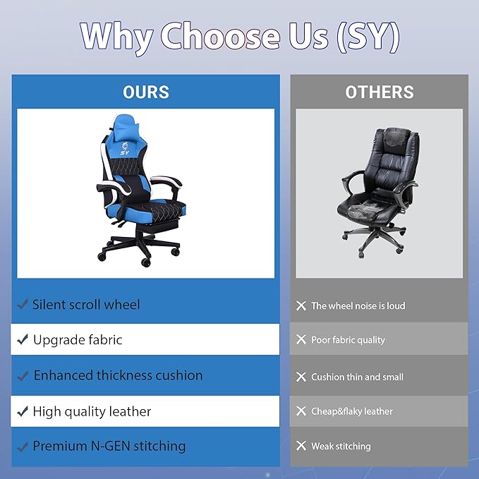 Gaming Chair,Video Game Chair with Footrest and Massage Lumbar Support, Ergonomic Computer Chair Height Adjustable with Swivel Seat and Headrest