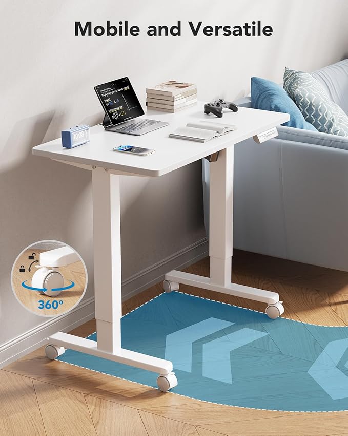 HUANUO Electric Small Standing Desk, 35" x 24" Whole Piece Desktop, Adjustable Height Computer Desk, 4 Height Memory Settings, Sit Stand Up Desk for Home Office, White