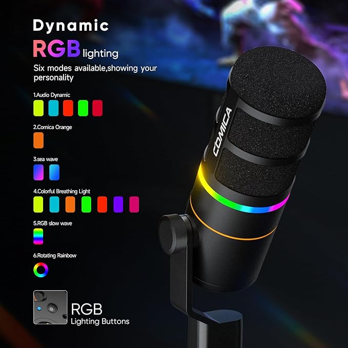 EJoy D10 PRO(D) COMBO Dual-Channel Wireless USB Gaming Microphone – RGB Dynamic Mic with Wired/Wireless Modes, XLR/USB-C, Real-Time Monitoring, Studio Mic for Gaming, Streaming, Podcast, Recording