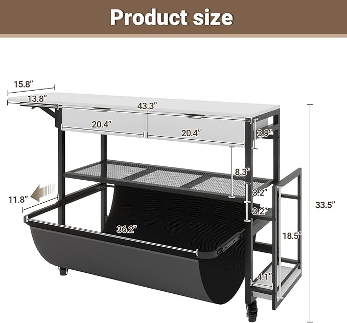 Wide Format Printer Stand with Laptop Station, Plotter Workbench Table with Pull-out Drafting Storage, Roll Paper Holder, Accessory Drawer & Adjustable Shelf for Plotters/Cutting Machines (White)