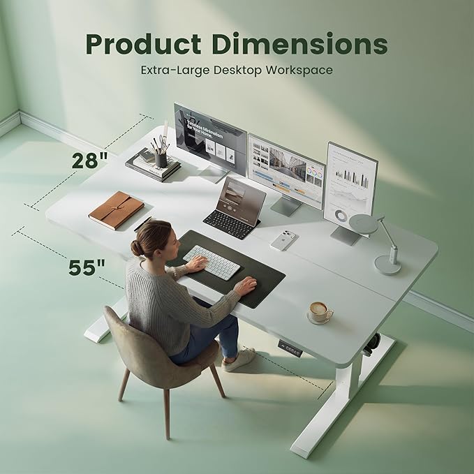 CubiCubi Electric Standing Desk Height Adjustable, 55.1 x 27.6 Inches Home Office Computer Desk, Sit to Stand Up with Memory Presets, White