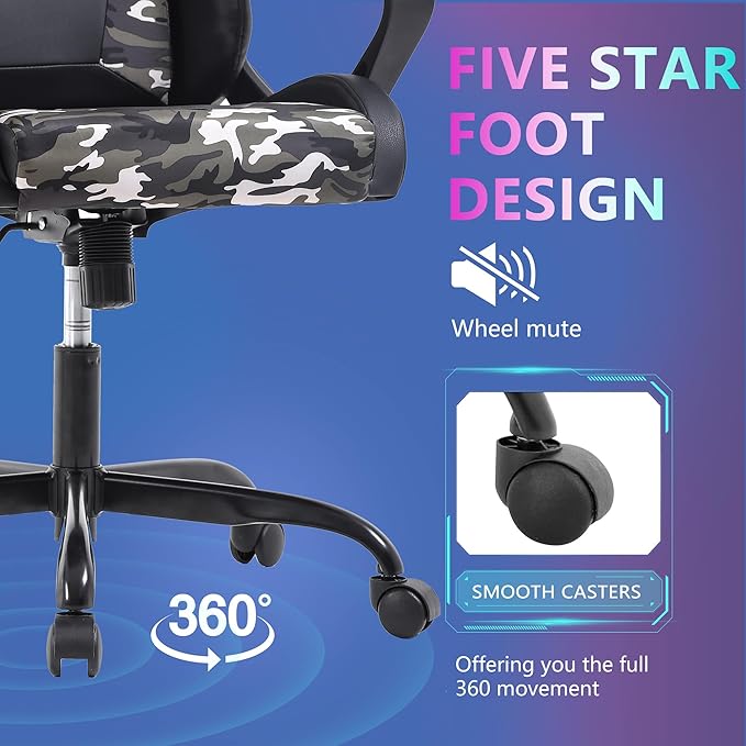 PayLessHere Ergonomic Racing Desk Chair Gaming Chair Computer Chair with Armrests 360° Swivel & Caster Pu Desk Task Chair Executive Headrest Lumbar Support for Back Pain Women Men and Adults (Camo)