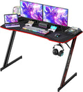 BestOffice Gmaing Desk Z Shaped 47 inch PC Computer Desk Computer Workstation Ergonomic Gaming Table with Headphone Hook for Game Players, Black&Red