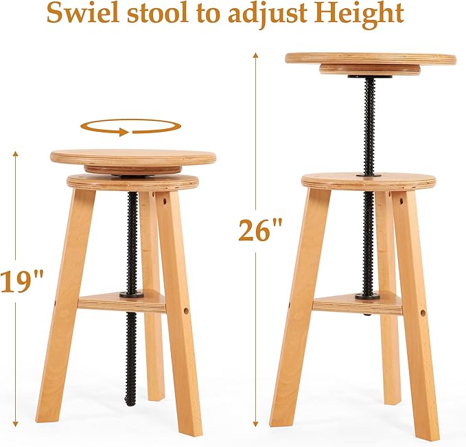 VISWIN Adjustable Drafting Stool, Beech Wood, Artist Stool Chair, Supports Up to 176 Lbs, for Artists, Studio, Home Use, Office, Kitchen