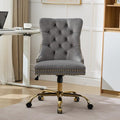 Goujxcy Desk Chair, Modern Velvet Upholstered Tufted Button Home Office Chair, 360° Swivel Armless Desk Chairs, 120°Rocking Ergonomic Computer Task Vanity Chairs, Gray