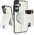 SkyEagle Compatible with Magsafe 2 in 1 Detachable Samsung Galaxy S25 Plus Wallet Case with Card Holder,Women Men Magnetic PU Leather RFID Blocking Flip Folio Kickstand Credit Slots,White