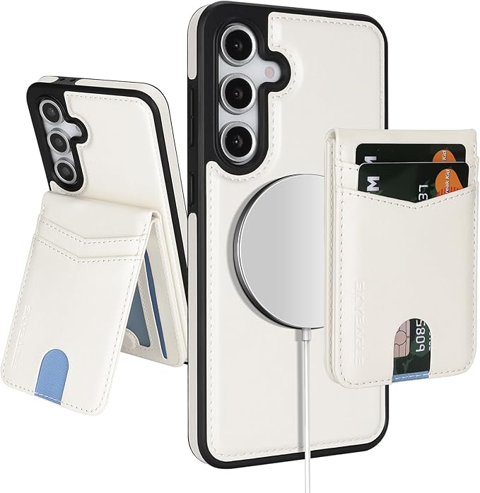SkyEagle Compatible with Magsafe 2 in 1 Detachable Samsung Galaxy S25 Plus Wallet Case with Card Holder,Women Men Magnetic PU Leather RFID Blocking Flip Folio Kickstand Credit Slots,White