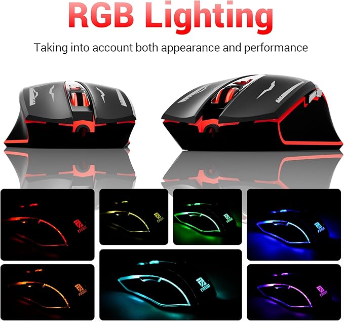 Gaming Mouse RGB, Wired Optical Mouse with 6 Programmable Buttons & 7 Backlit Modes, Wired Mouse for Computer and Laptop, USB Corded Mouse, Right or Left Hand Use - Black