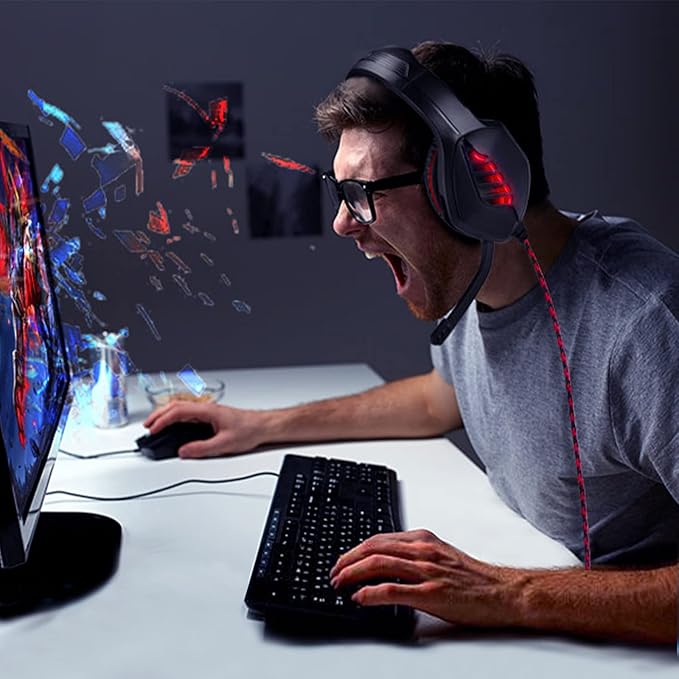 Gaming Headset with Microphone - for PC, PS4, PS5, Xbox One, Xbox Series X|S - 3.5mm Jack Gamer Headphone with Noise Canceling Mic - Black&Red
