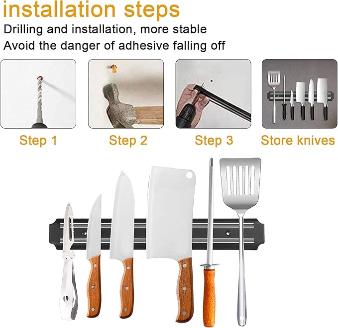 Magnetic Knife Holder 15in Magnetic Knife Strip for Wall, Powerful Magnetic Knife Rack, Securely Hang Knives on Multipurpose Tool Holder