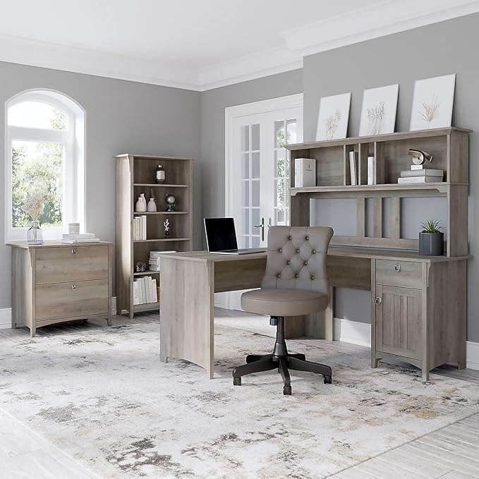 Bush Home Salinas 60W Hutch for L Shaped Desk in Driftwood Gray
