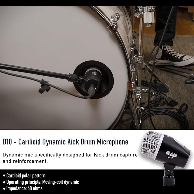 CAD Audio Stage7 Premium 7-Piece Drum Instrument Mic Pack with Vinyl Carrying Case + 7 On Stage Microphones Cables, 20 Feet