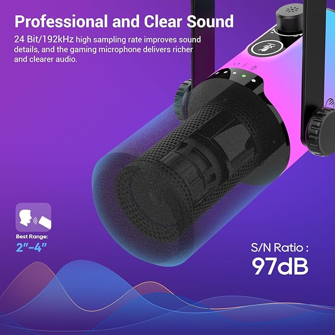 FDUCE Dynamic Gaming Microphone kit, USB/XLR Podcast Computer Microphone with Desktop Stand, RGB Light, Mute Button and Headphone Jack, for Gamer Streaming Recording Studio YouTube Online Chat(D20)