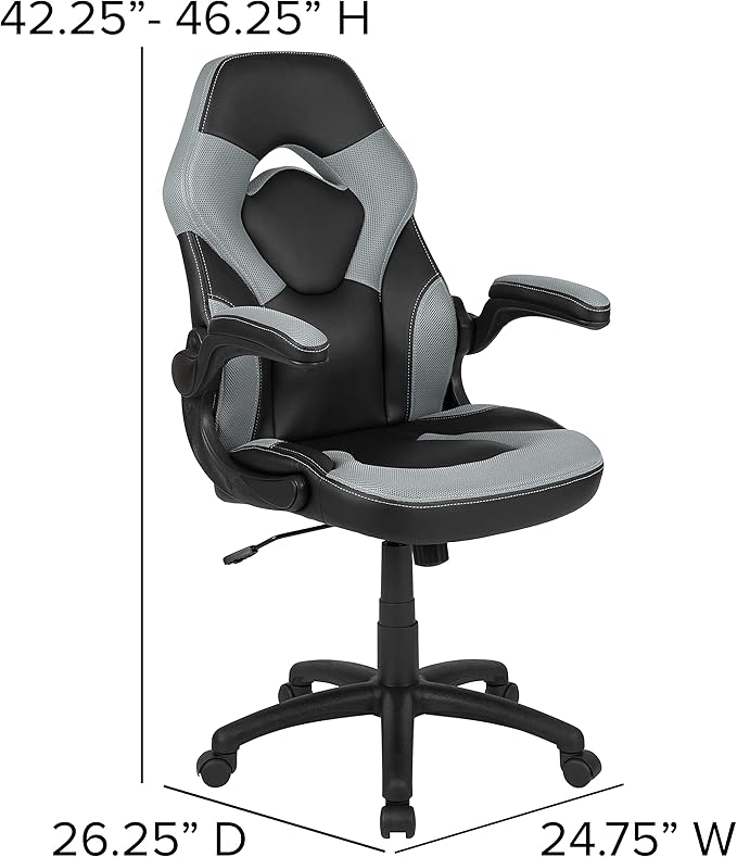 Flash Furniture Gaming Desk and Gray/Black Racing Chair Set/Cup Holder/Headphone Hook/Removable Mouse Pad Top - 2 Wire Management Holes