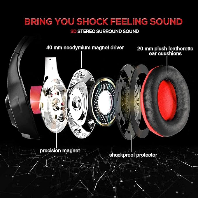 BlueFire Stereo Gaming Headset with Microphone for PS5 PS4 Xbox One Switch PC Mac – Wired Over-Ear Headphones with Surround Sound, Soft Memory Foam, Noise Canceling Mic, Light, 3.5mm Jack (Red)