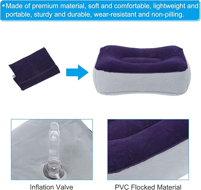 PATIKIL Travel Foot Rest Pillow, 2 Pack Inflatable Foot Rest Cushion Travel Flight Leg Rest Pillow for Airplane Train Office Home, Gray Blue