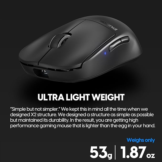 Pulsar Gaming Gears X2 v2 Wireless Gaming Mouse, Ultra Lightweight 1.87 oz (53 g), Symmetrical, Optical Switch, 2.4 Ghz 1 ms, 26000 DPI, PAW3395 Sensor (Medium, Wireless, Black) (Renewed)
