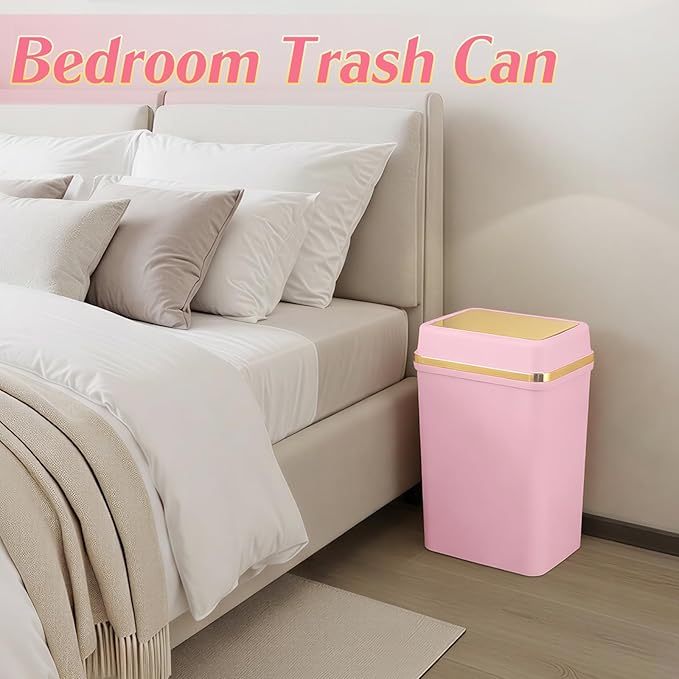 Bathroom Trash Can with Lid 4 Gallon Pink Trash Can Bedroom Trash Can Small Garbage Can with 300 Counts Trash Bags for Small Bathroom Bedroom Office