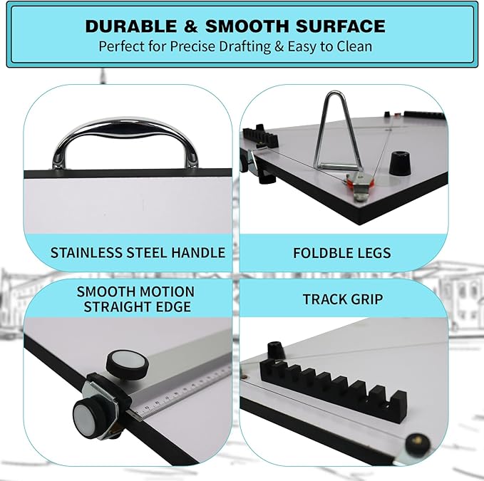Portable Drafting Board, 23"X31" Professional Architecture Drafting Board, Tabletop Drawing Board with Ruler & Parallel Bar, Drafting Tools for Architects, Artists, Engineers, and Designers