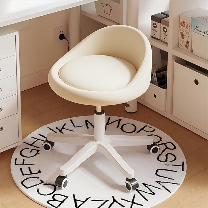 Rolling Stool Chair with Backrest, Round PU Leather Adjustable Height Hydraulic Swivel Rolling Stool for Spa Salon Tattoo Massage Doctor Dental Medical Office Beige
