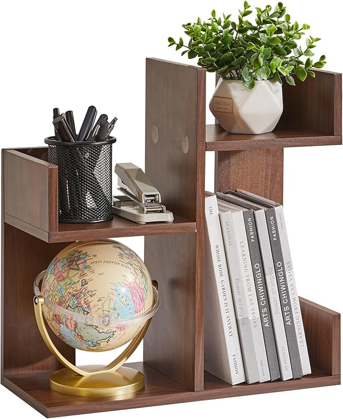 Aibiju Small Bookshelf - Unique Cactus Design, Kitchen Counter Shelf, Light Walnut Wood, YD-DSR002LW