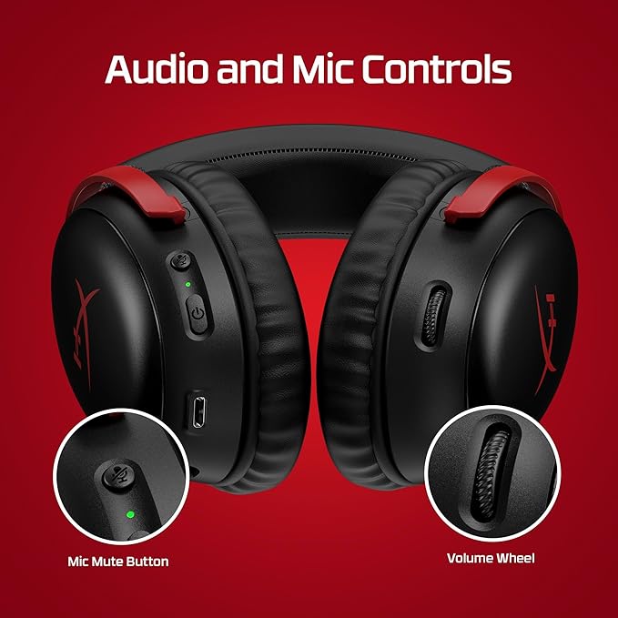 HyperX Cloud III Wireless Gaming Headsets with Microphone Noise Cancellation DTS Headphone:X 120-Hour Battery for PC, PS5, PS4, Nintendo Switch Playstation Headset, 77Z46AA Black/Red (Renewed)