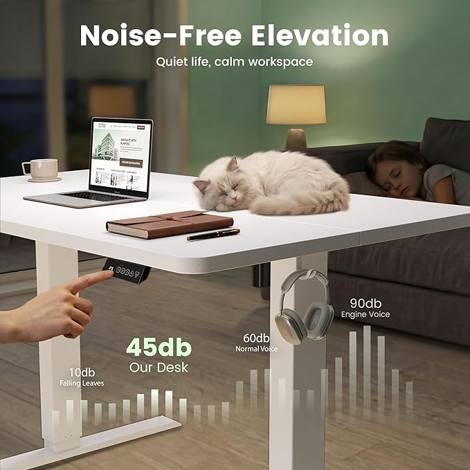 CubiCubi Electric Standing Desk Height Adjustable, 39.4 x 23.6 Inches Home Office Computer Desk, Sit to Stand Up with Memory Presets, White