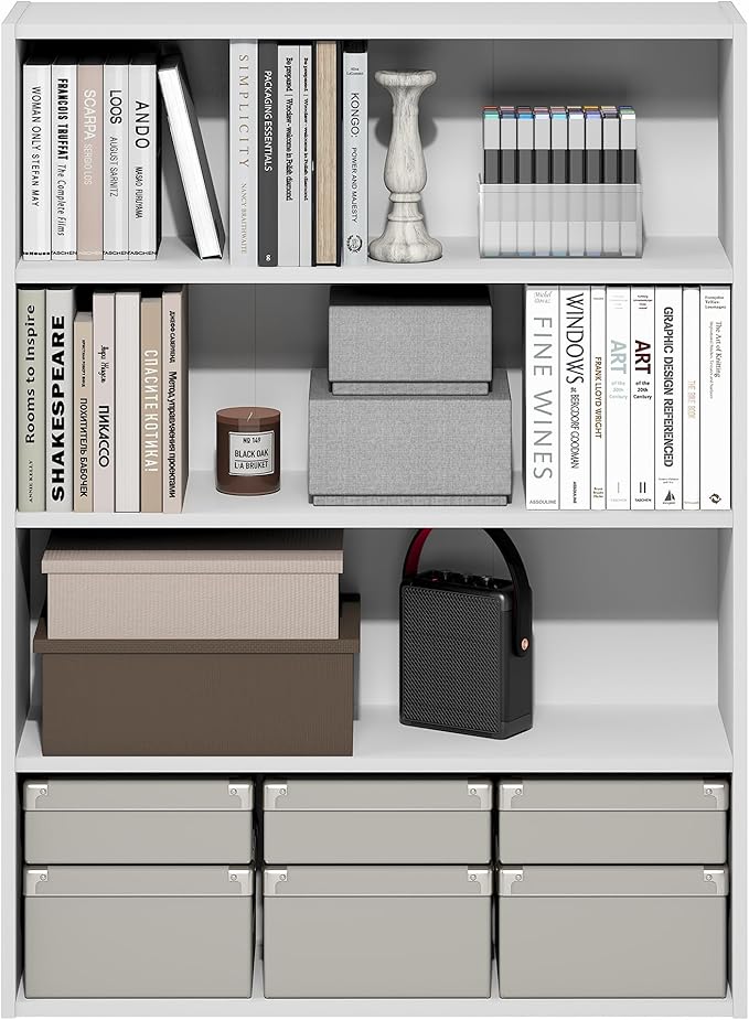 Furinno PASIR Book Shelf, 4-Tier Bookshelf with Open Storage Shelf, Standing Bookcase, 9.3 x 31.3 x 41.8, Easy Assembly, for Home Office, Bedroom, Living Room, White