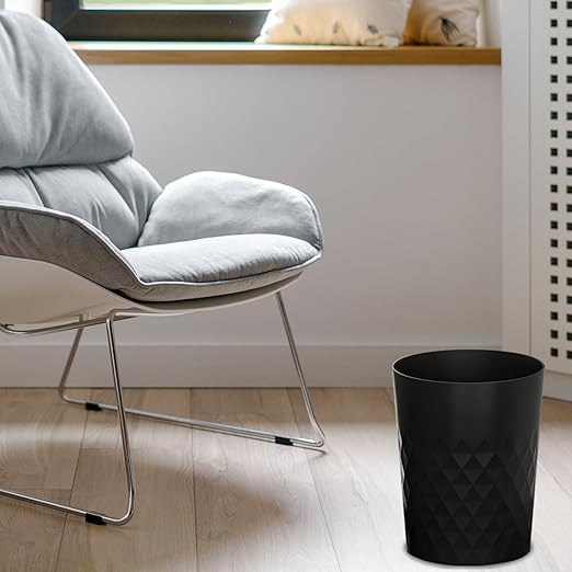 JiatuA 3 Pack Small Trash Can with Trash Bags Bathroom Garbage Bin Round Plastic Waste Basket for Kitchen, Bedroom, Office, College Dorm, Craft Room, Black