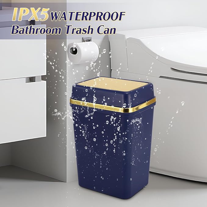 Bathroom Trash Can with Lid 4 Gallon Trash Can with Swing Lid Navy Blue Small Garbage Can Bathroom Garbage Can with 300 Counts Trash Bags for Kitchen Bedroom Office