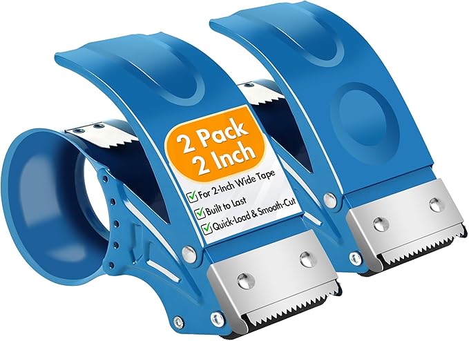 2 Pack Heavy Duty Packing Tape Dispenser Gun, Fits Packaging Tape up to 2 Inches Wide with 3-Inch Core, Adjustable Brake Tape Gun for Shipping, Moving, Office & Warehouse