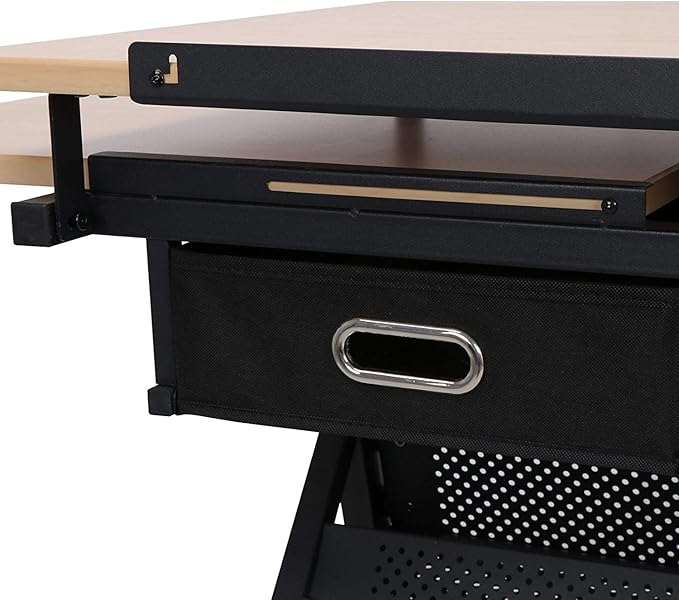 HomGarden Height Adjustable Drafting Desk Drawing Table Art Craft Work Station w/Stool, Storage Drawers for Drawing, Reading, Writing