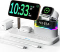Compatible with Qi2 Certified Wireless Charging Station with Alarm Clock and Night Light,15W Fast 5 in 1 Mag-Safe Charger Stand for iPhone 16 15 14 13 12 Pro Max,Apple Watch,Air-Pods(White)