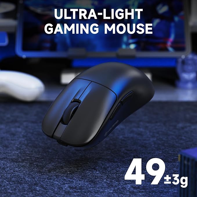 ZIYOU LANG×Magic-Refiner AJ199 Lightweight Wireless Gaming Mouse,Tri-Mode(2.4G/Wired/BT),24K DPI,PAW3311 Optical Sensor,1000Hz Polling Rate,600mAh,49g Ergonomic Mice for Mid-Large Hands-Black