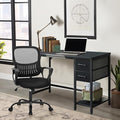 GIA 40'' Home Office Desk and Office Chair Set,Compact Writing Desk with 2-Tier Storage Drawers, Black Wood Computer Desk and Mesh Chair with Fixed Armrests and Soft Foam Seat Cushion for Small Spaces