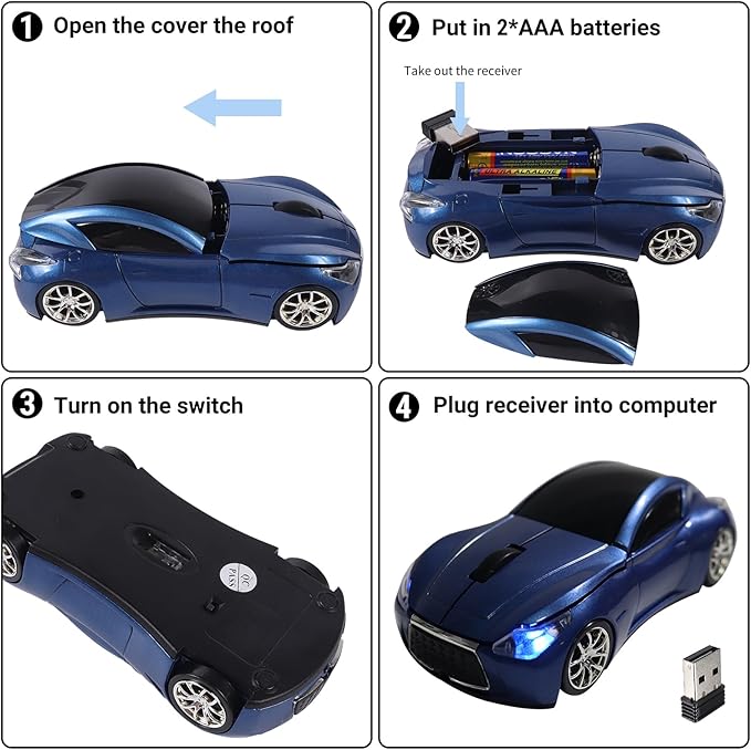 elec Space Wireless Mini Mouse with Case - Cute Sports Car Shape, Lightweight & Portable, 10m Range, Plug and Play (Pearl Blue)