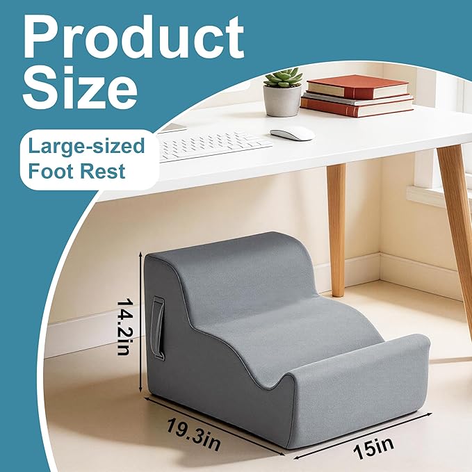 BALAPET Ergonomic Foot Rest Under Desk, Large Leg Rest for Desk with High Density Foam, Office Foot Stool for Chair, Multi-Use Leg Elevation Support Cushion for Work, Gaming, Sofa Relaxation(Gray)