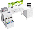 Casaottima 63 Inches Computer Desk with 6 Fabric Drawers, Modern Office Desk with Large Storage for Home Office, Study, White