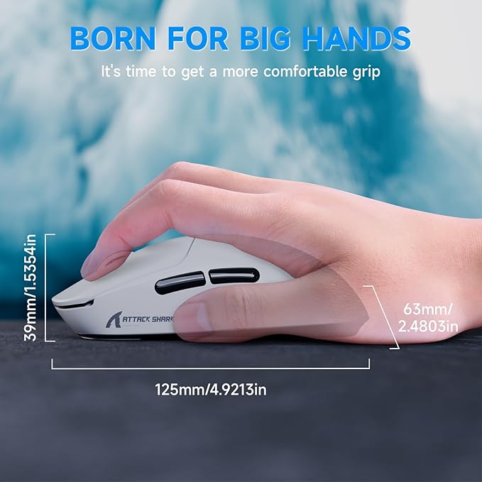 ATTACK SHARK X8Plus 55g Superlight Wireless Gaming Mouse with 40K DPI,PAW 3395PRO Sensor, Broadcom BK52820 Chip,HUANO Switch,Web Driver,Tri-Mode Fit Large Hand Mice with RGB Cable -White