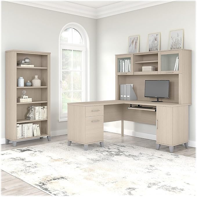 Bush Home Somerset 60W Desk Hutch in Sand Oak